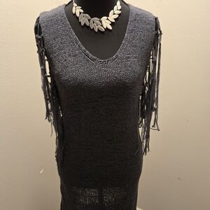 Miilla Clothing Gray Knit Top with Fringe